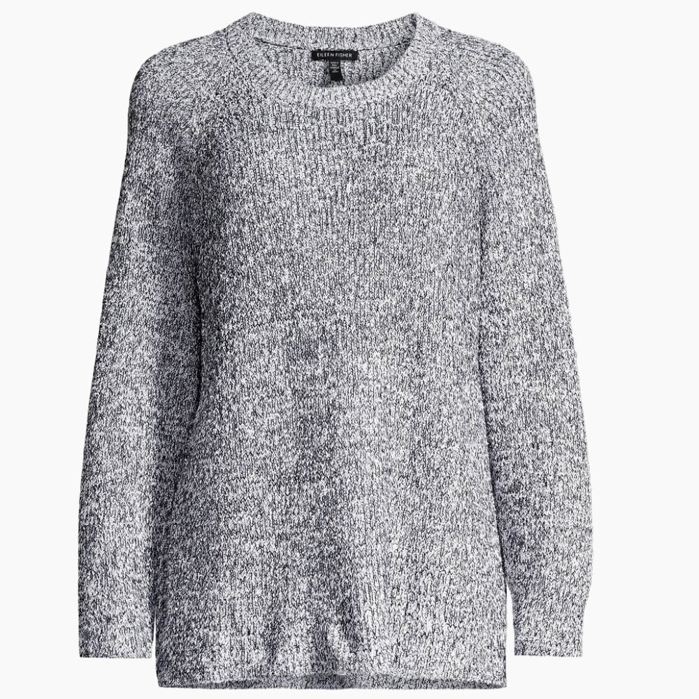 Eileen Fisher Oversized 100% Cotton Crimp Crewneck Sweater Top Gray Medium M